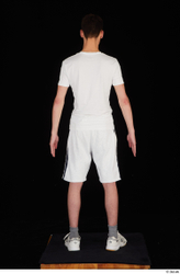 Whole Body Man White Sports Shirt Shorts Slim Standing Studio photo references